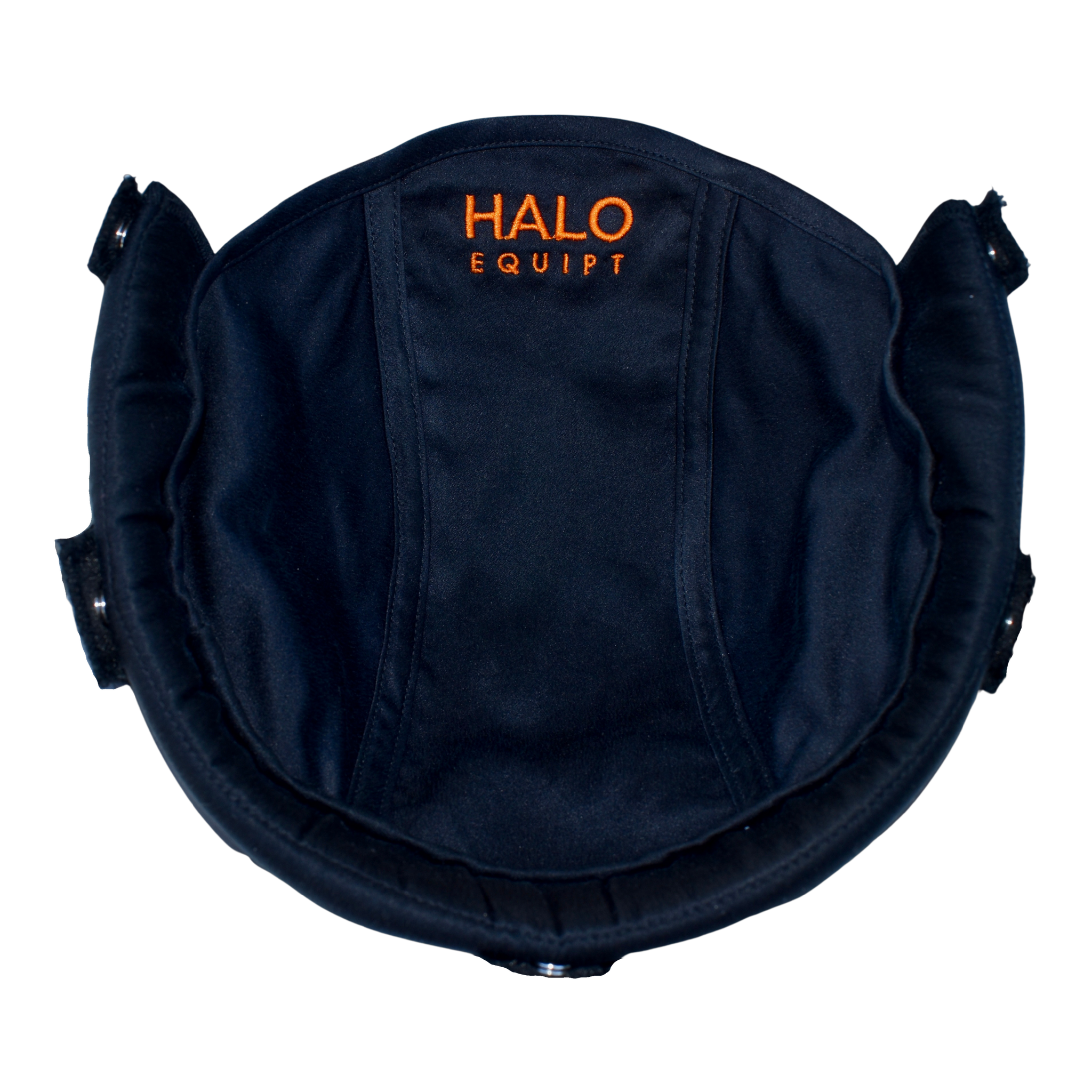 Black HALO Lid Liner seen from above, with orange HALO EQUIPT embroidery.