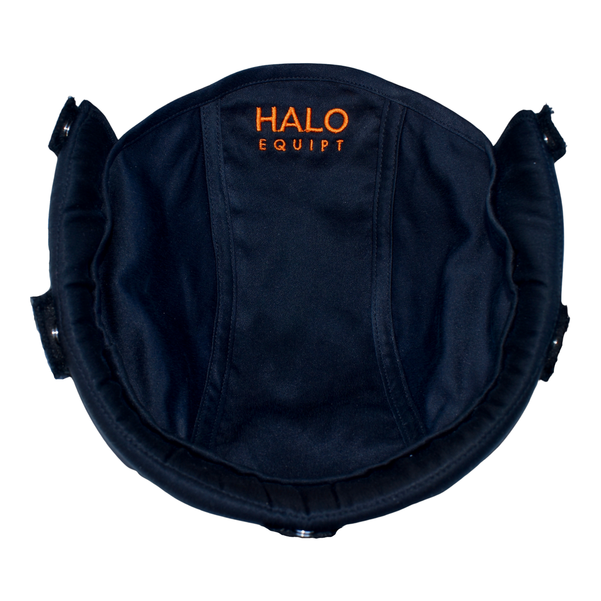 Black HALO Lid Liner seen from above, with orange HALO EQUIPT embroidery.
