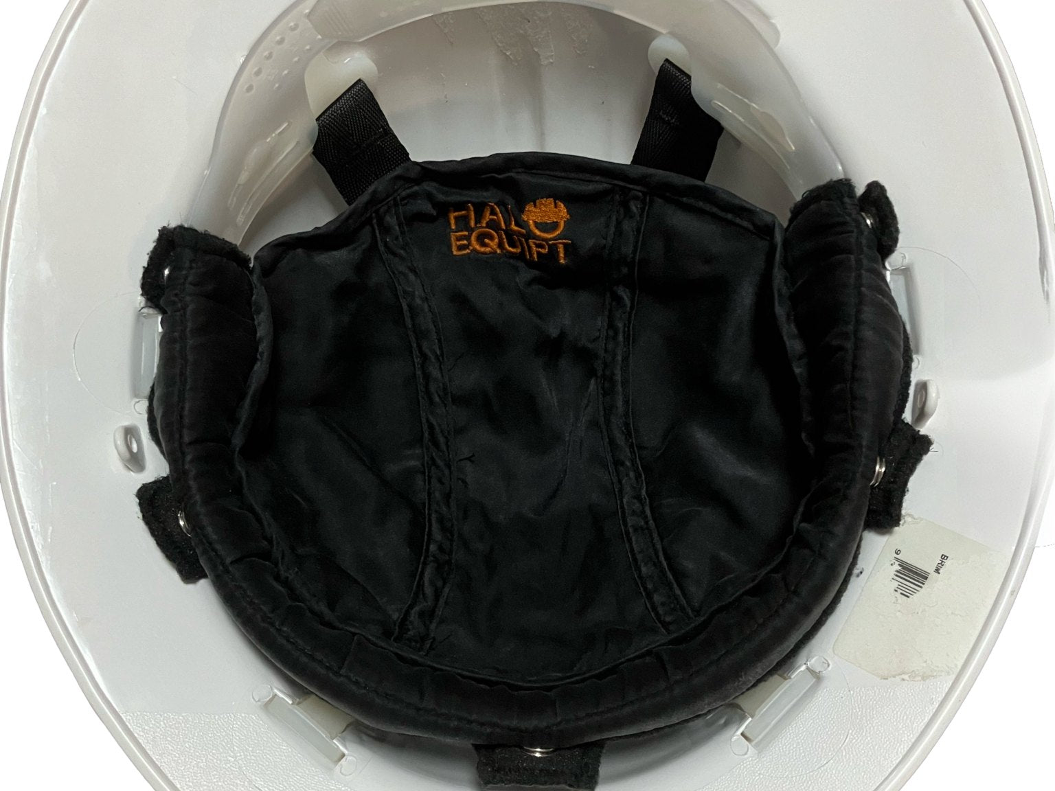 HALO Lid Liner in black, fitted inside a white hard hat