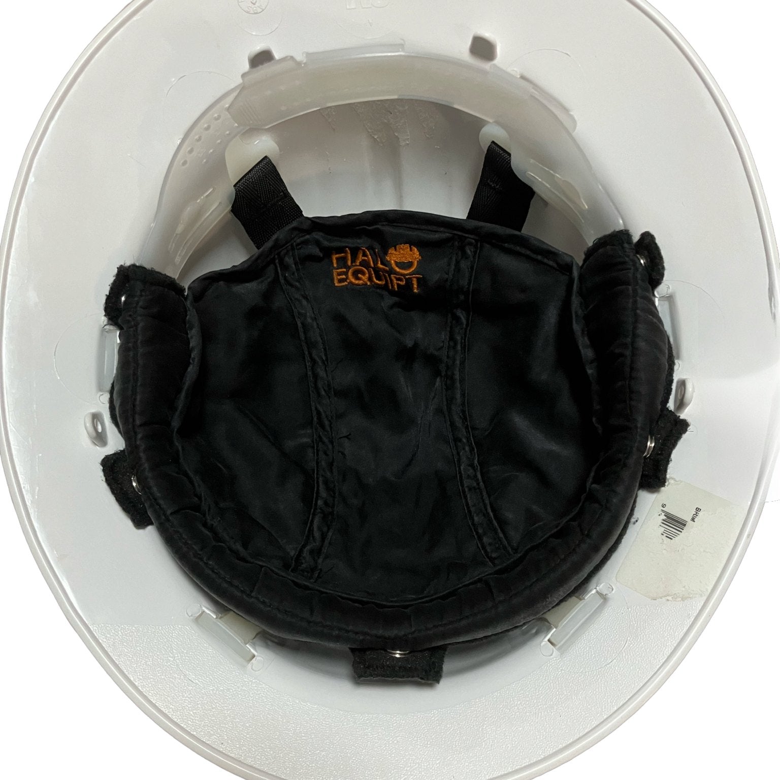 HALO Lid Liner in black, fitted inside a white hard hat