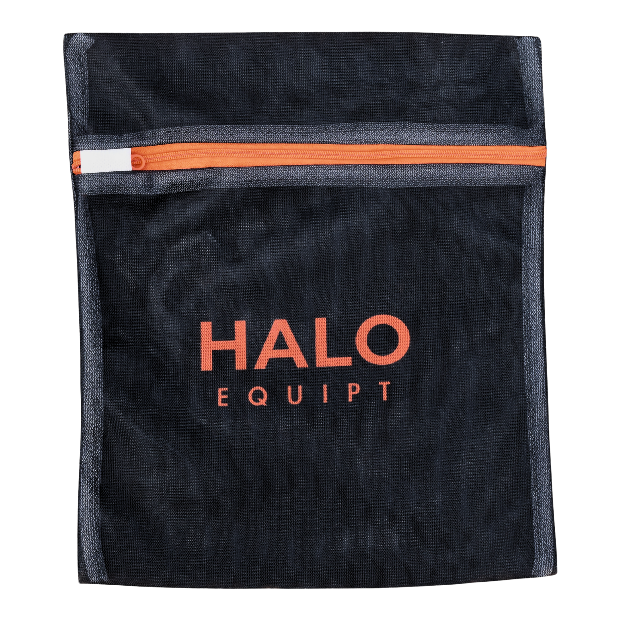 Black HALO Wash Bag, zipped mesh with an orange zip and an orange HALO EQUIPT wordmark.